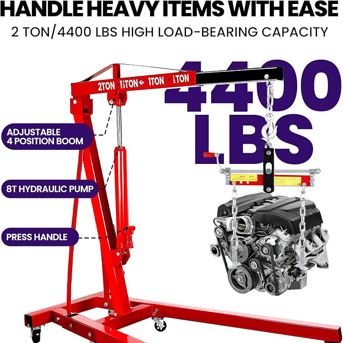RQR Engine Hoist 2 Ton, Hydraulic Cherry Picker Engine Lift Crane - Image 4