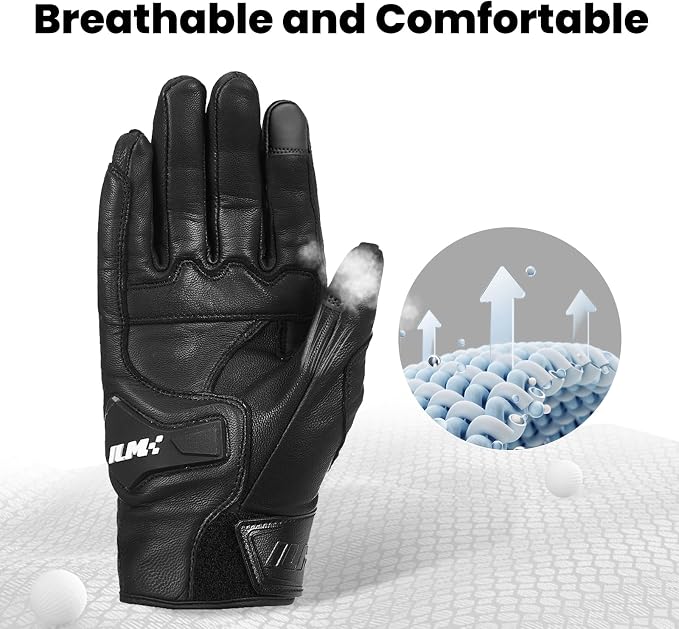 ILM Goatskin Leather Motorcycle Motorbike Powersports Racing Gloves Touchscreen - Image 6