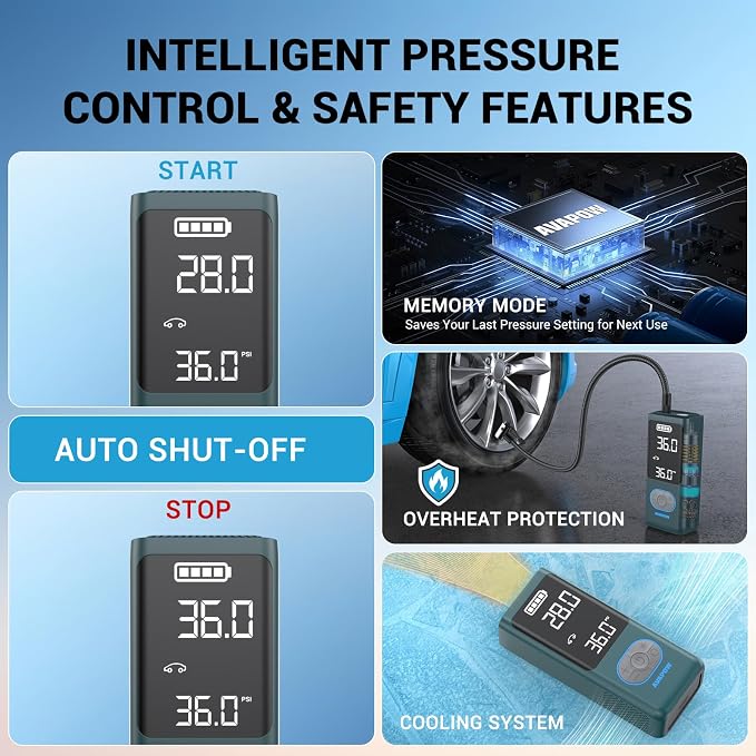 AVAPOW AP18 Tire Inflator Portable Air Compressor, 300% Faster 150 PSI Cordless - Image 4