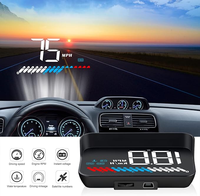 Heads up Display for Cars Car HUD M7, Digital Speedometer for Car OBD/GPS Smart - Image 2