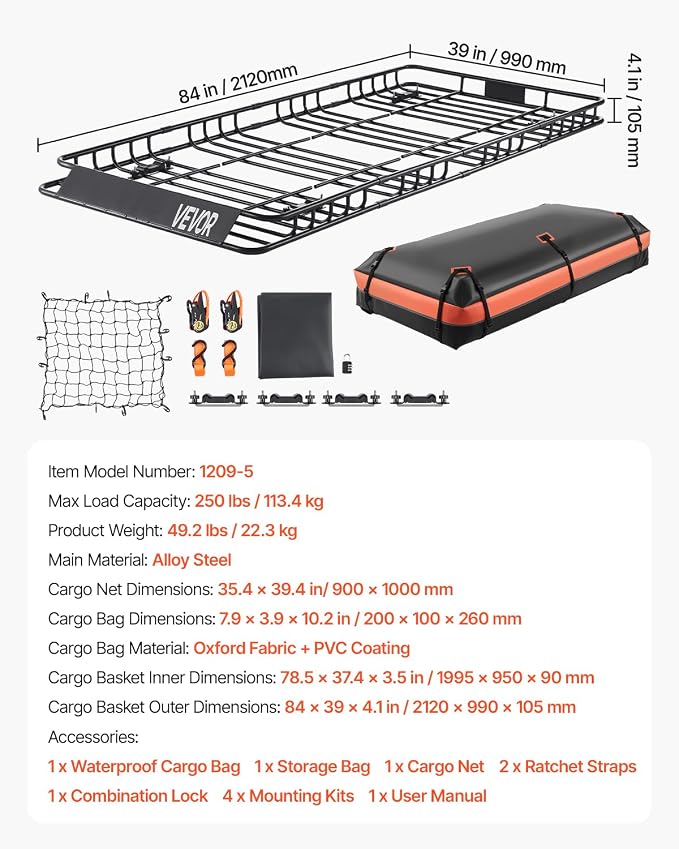 VEVOR Roof Rack Basket, Universal Rooftop Cargo Carrier - Image 7