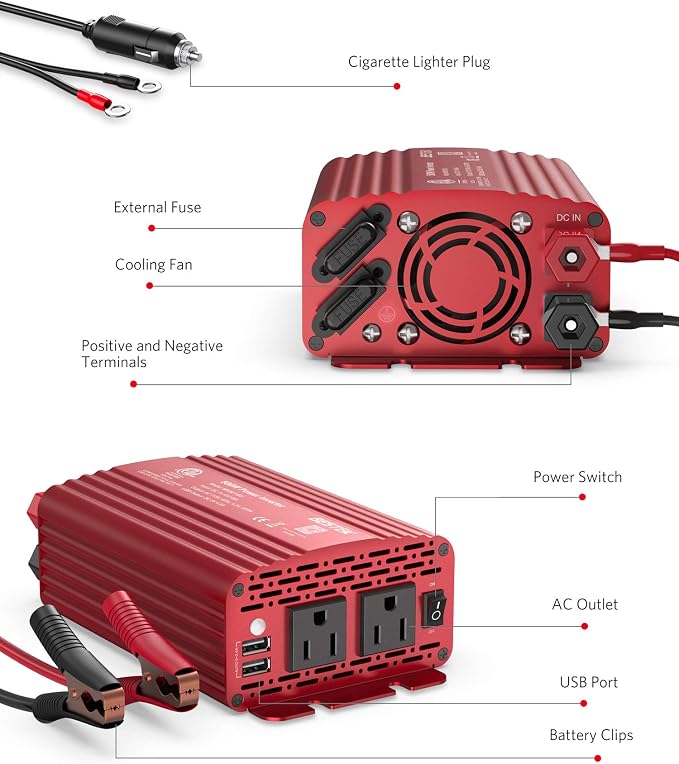 BESTEK 500W Power Inverter DC 12V to 110V AC Converter - Image 5
