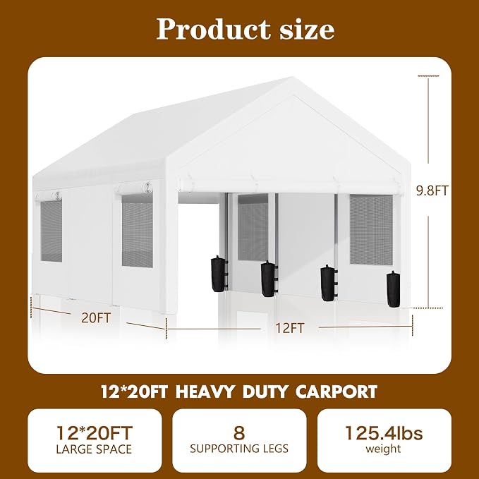 Walsunny Carport, 12x20ft Heavy Duty Carport Canopy - Image 2