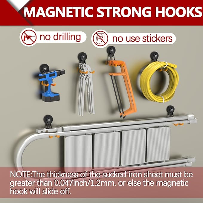 3-H Heavy Duty Magnet Garage Hooks 4 Pack, Extra Large Strong Magnetic Hooks - Image 6