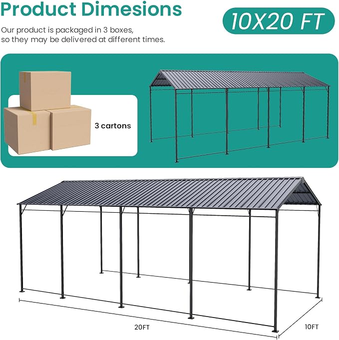 SUNBURY 10 x 20 ft Metal Carport - Image 2