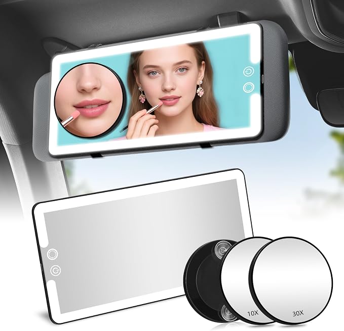 Car Sun Visor Vanity Mirror, Rechargeable Led Dimmable Makeup Mirror, by Junyaoxuan