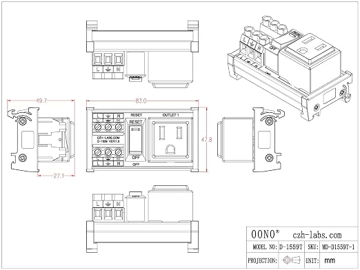 DIN Rail Mount AC 120V NEMA 5-15R Single Receptacle Outlet Power Strip Module - Image 5