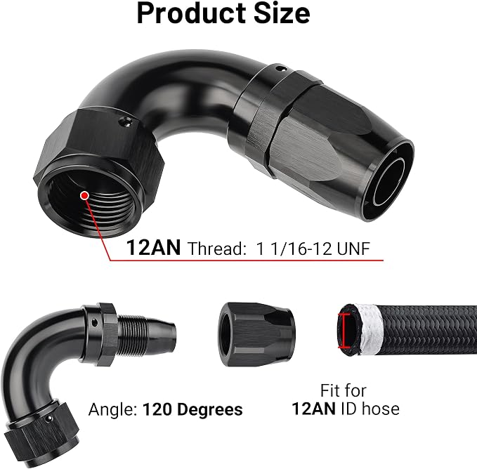 EVIL ENERGY 12AN 120 Degree One Piece Full Flow Hose End Fitting Swivel - Image 2