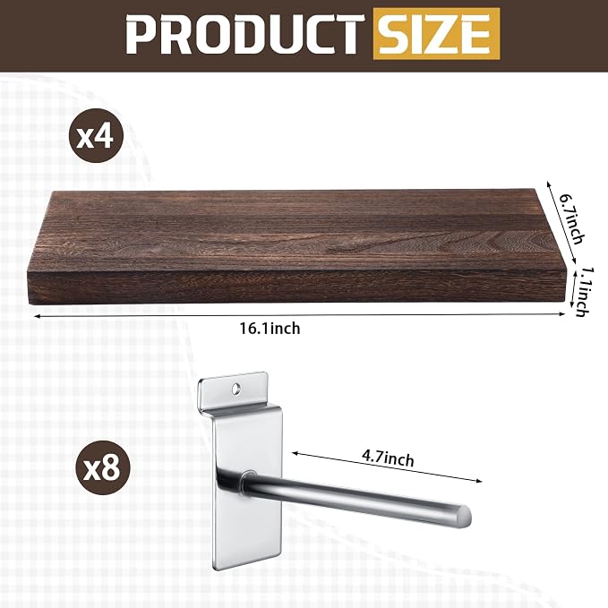 4 Pack Wooden Slatwall Shelf, 16.1" D x 6.7" W x 1.1" H Slatwall Shelves - Image 3