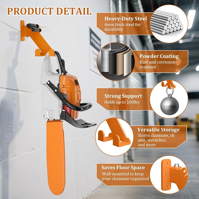 Chainsaw Hanger, 3-in-1 Chainsaw Wall Mount Adjustable Screws - Image 2