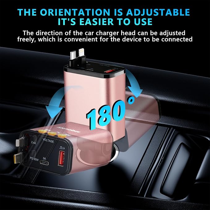 Retractable Car Charger, 5 in 1 Fast Cars Phone Charger 60w, Handsfree Call - Image 2