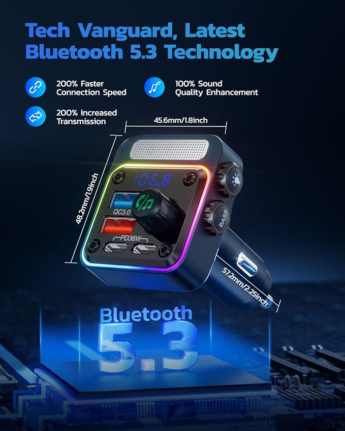 Nulaxy 54W Bluetooth 5.3 Car Adapter - Image 3