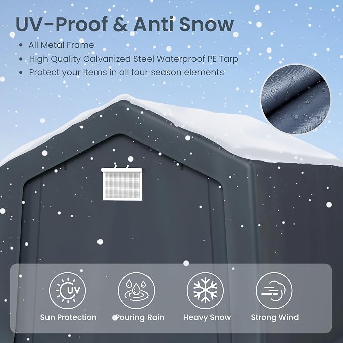 PHI VILLA 8'x12'x7.3' Outdoor Portable Storage Shelter Shed Garage - Image 3