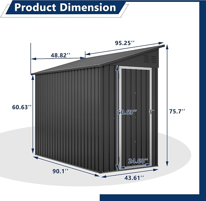 Shed Lean to Storage Shed, Outdoor 4' x 8' Metal Wall Side Storage Sheds & - Image 2