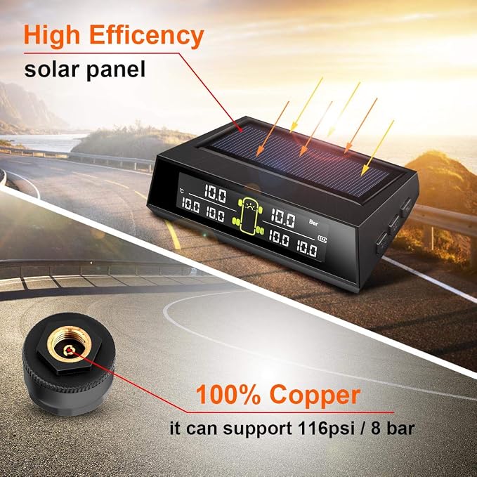 RV TPMS Tire Pressure Monitoring System, TS200 Solar Wireless TPMS - Image 4