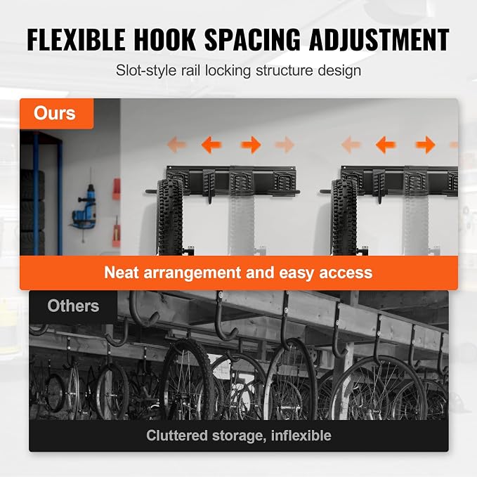 VEVOR Bike Storage Rack, 6 Bike Racks and 5 Helmets Hooks, Wall Mount Bike - Image 5