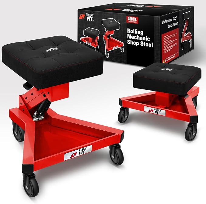 Mechanic Stool with Wheels, Hydraulic Adjustable Shop Stool on Wheels, Garage by FreekyFit