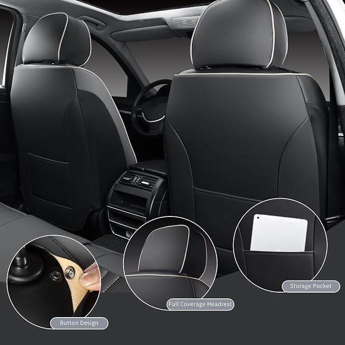 Leather Car Seat Covers 5 Pieces, Full Set Universal Seat Covers - Image 6