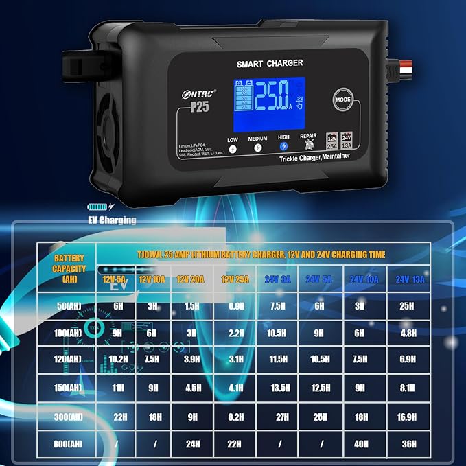 25Amp Lithium Battery Charger, 12V and 24V Lead-Acid Battery Charger, Battery - Image 2