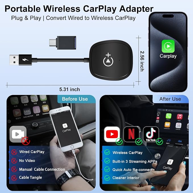 Wireless CarPlay Adapter, CarPlay Wireless Adapter Supports Netflix, and Tiktok - Image 9
