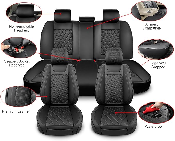 Leather Car Seat Covers Full Set, Unique Rear Design Easy to Install Car Seat - Image 2