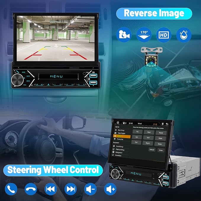 Single Din Car Stereo with Wireless Carplay and Android Auto - Image 6