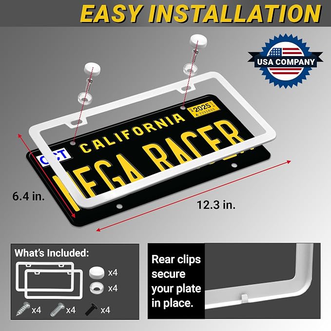 Premium Slim White License Plate Frames – 2 Pack, Rust-Free Stainless Steel - Image 6