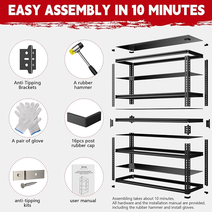 Heavy Duty Garage Shelving Unit 3000LBS, Adjustable 5-Tier Storage Rack - Image 5
