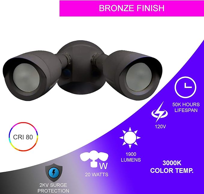 Ciata Flood Lights Outdoor, 20-Watt LED Bullet Head Security Flood Lights - Image 7