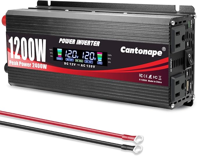 1200W/2400W Power Inverter DC 12V to 110V/120V AC Converter by Cantonape