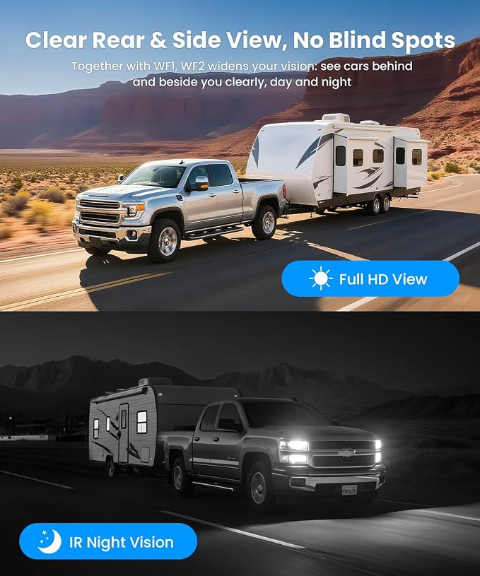 AUTO-VOX RV Backup Camera Wireless System: Left/Right Side Cameras, Adjustable - Image 2