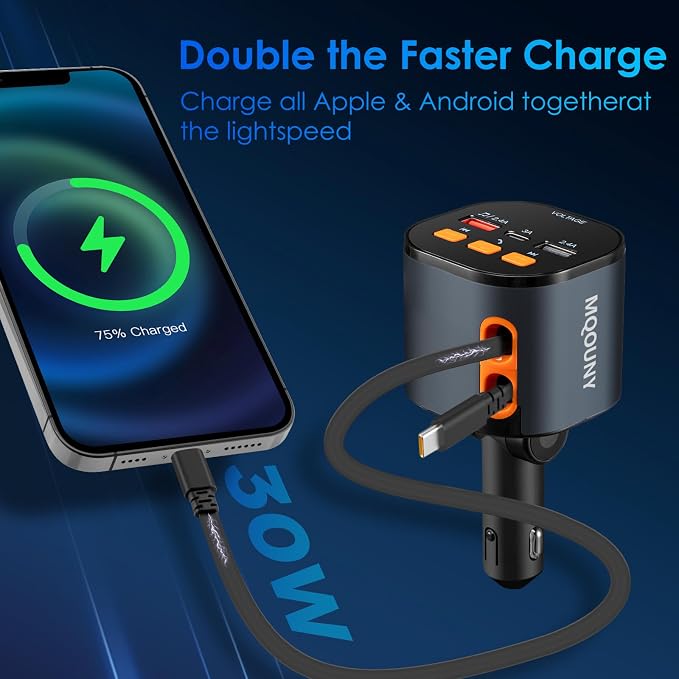 Retractable Car Charger, 5 in 1 Fast Car Phone Charger 90W, Handsfree Call - Image 8