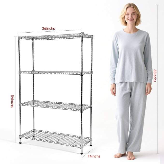 Heavy-Duty 4 Tiers Chrome Steel Wire Shelving NSF Certified. Adjustable Storage - Image 3