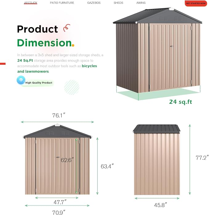 AECOJOY 6' x 4' Storage Shed, Metal Sheds & Outdoor Storage Clearance, Utility - Image 4