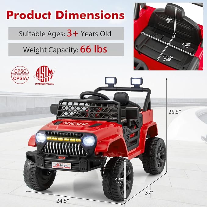 Costzon Kids Ride On Truck, 12V Battery Powered Electric Vehicles w/Remote - Image 6