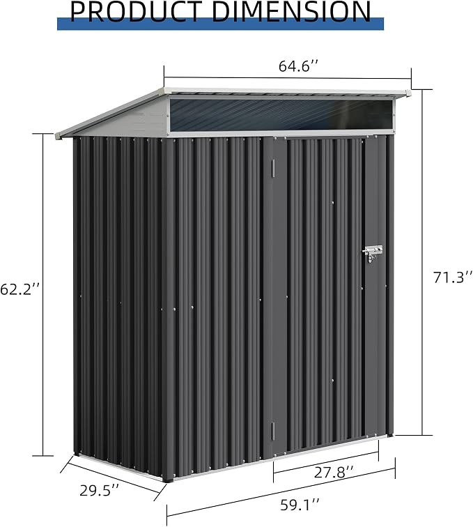 JYQAQA 5x3 FT Outdoor Garden Storage Shed, Waterproof Metal Garden Sheds - Image 2
