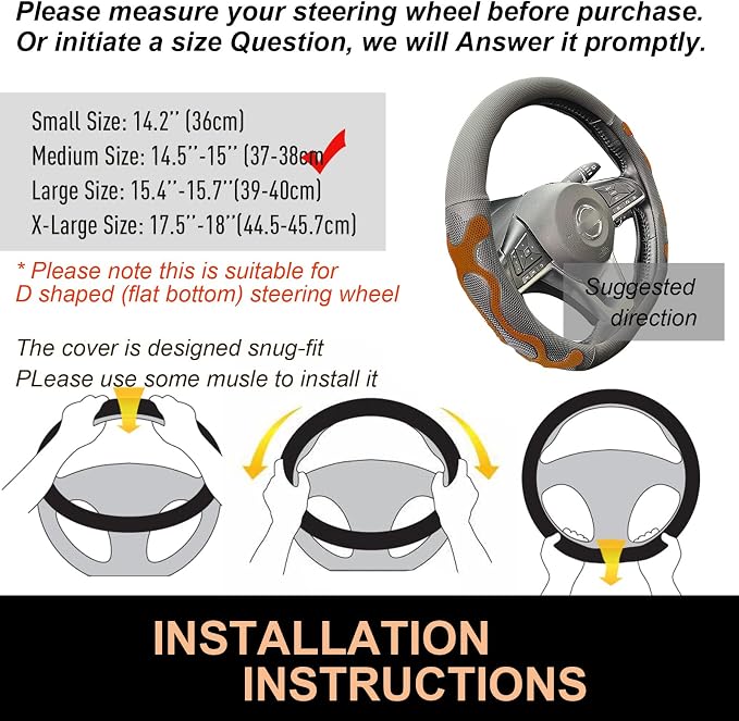 PINCTROT D Shaped Comfy Grip Steering Wheel Cover, Anti-Slip Design, Flat - Image 6