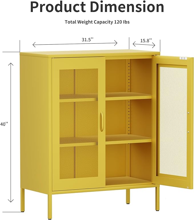 Metal Storage Cabinet with Mesh Doors, Steel Display Cabinet with Adjustable - Image 3