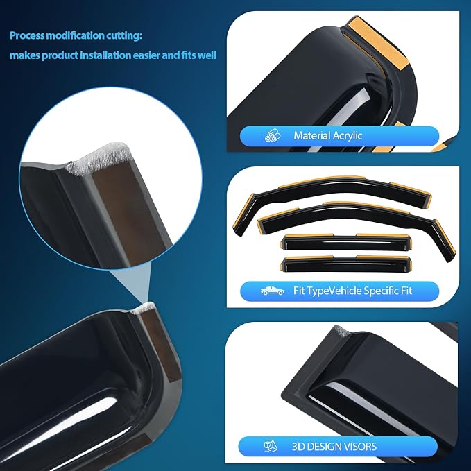 Nilight in Channel Rain Guards for Chevrolet Silverado 1500 Crew Cab/GMC Sierra - Image 2