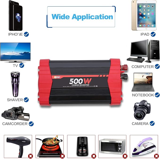 BYGD 500W Power Inverter, Car Charger Adpater DC 12V to AC 110V Car Power - Image 2