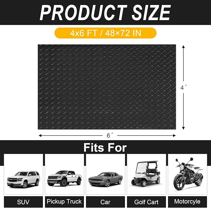 4x6 FT Garage Floor Mat, 2.8mm Thickened Flooring Roll Diamond Plate PVC Rubber - Image 2