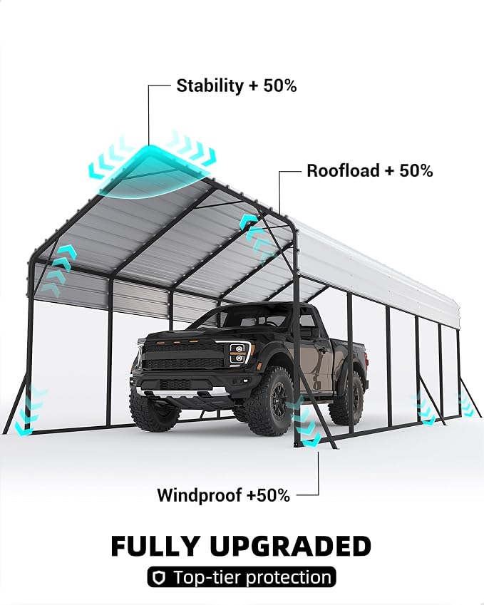 13'x26'x11' Oversized Metal Carport, Steel Heavy Duty Carport - Image 6