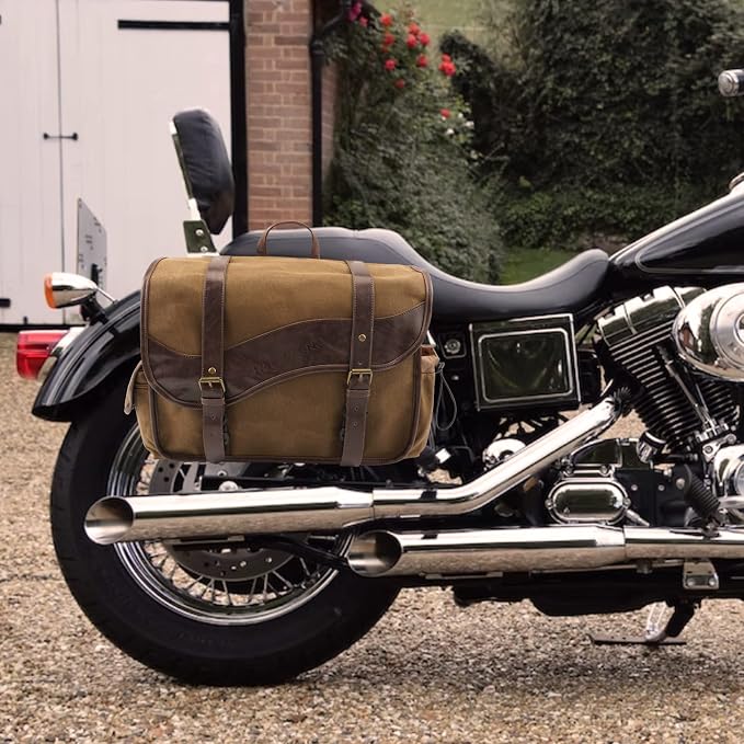 NICECNC Motorcycle Saddle Bags, Vintage Oil Waxed Canvas Motorcycle Saddlebags - Image 9