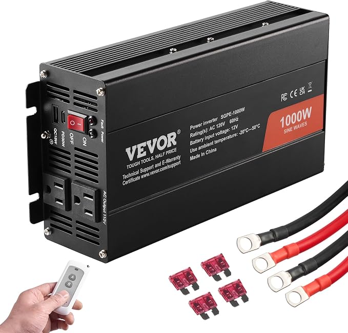VEVOR 1000W Pure Sine Wave Inverter, DC 12V to AC 120V Power Inverter by VEVOR