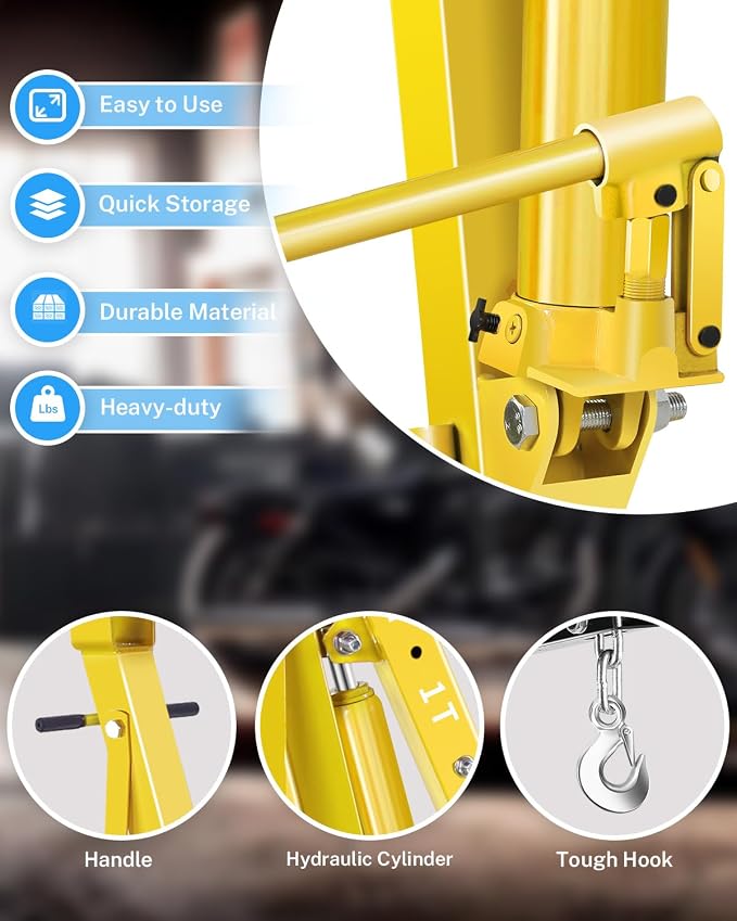 2-Ton Folding Engine Hoist, Hydraulic Shop Crane - Image 4