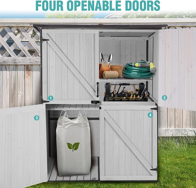 Outdoor Storage Cabinet with Adjustable Shelves, Large Metal Frame Garden Shed - Image 4