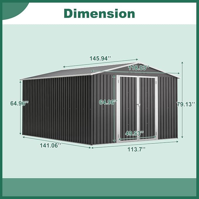 Outdoor Storage Shed 10x12 FT, Utility Metal Tool Storage - Image 2