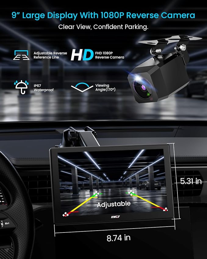 IK5 9" Wireless Apple CarPlay & Android Auto Screen, Portable Car Stereo - Image 9