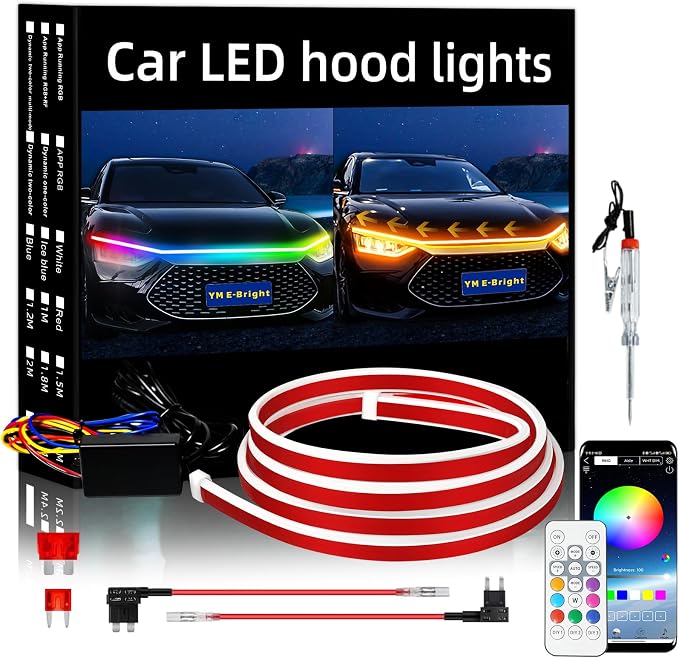 YM E-Bright Car Led Lights Exterior RGB Hood Light Strip Waterproof Multicolor by YME-Bright