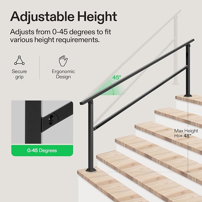 VIVOSUN Outdoor Handrail, 6-7 Step Stair Handrail, Wrought Mattle Iron Handrail - Image 4